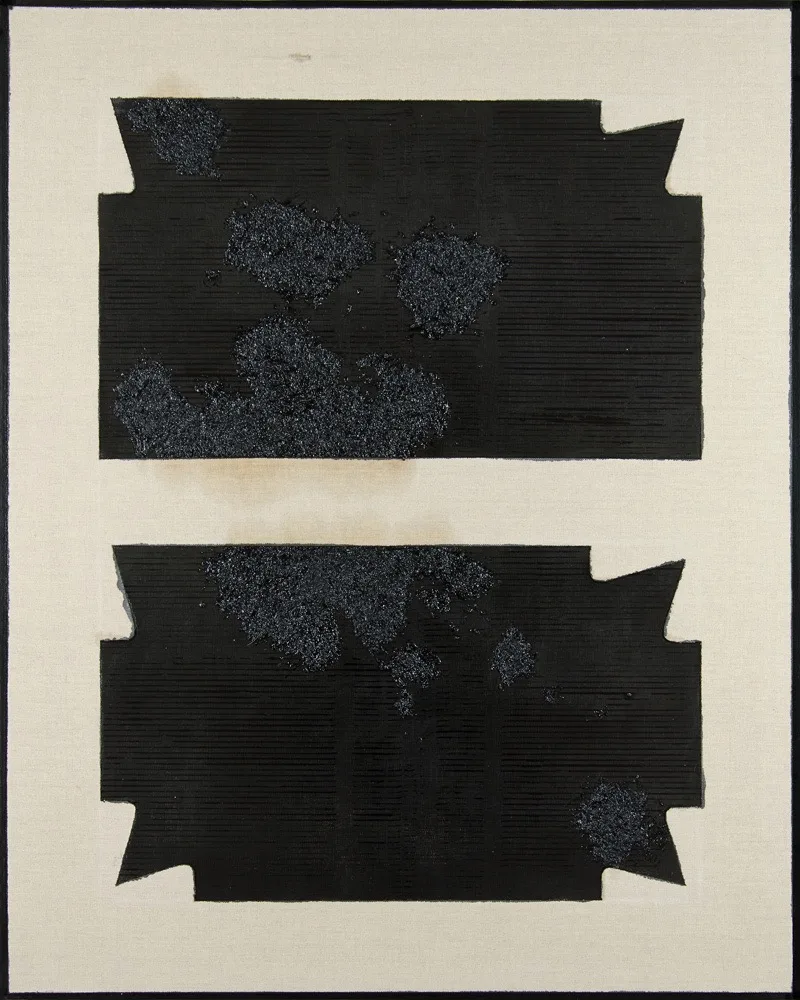 Stefano Cumia, Sciamatura #2 (SCP SBV - 2), 2014. Egg tempera, oil, pigmented gesso, glass, on linen · 90 × 72 cm
