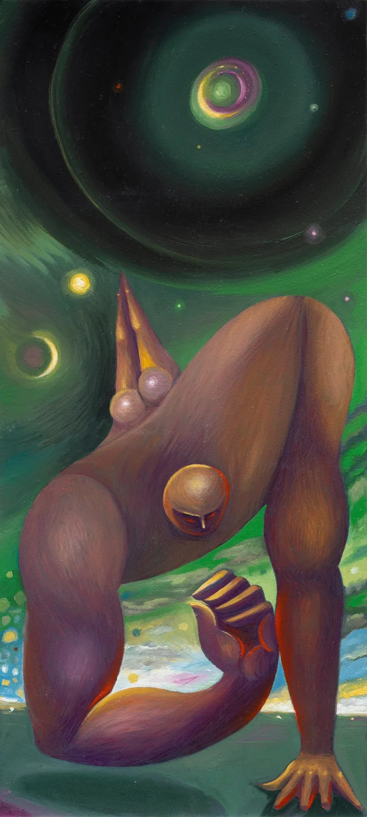 Mattia Barbieri, Astronatica-Astronauta, 2025. Oil on copper · 37.5 × 17 cm