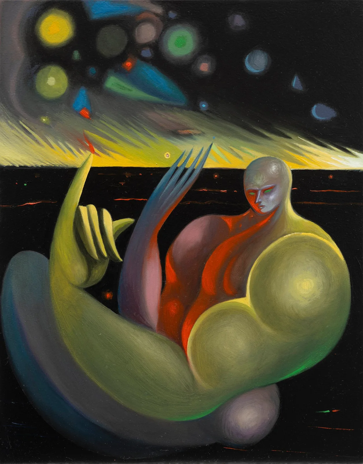 Mattia Barbieri, Elohim and his finger, 2025. Oil on copper · 29 × 23 cm