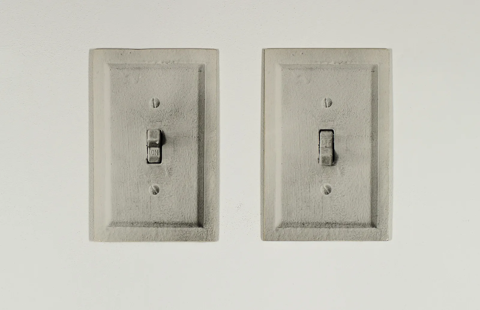 Lucio Pozzi, On / Off, 1973. Photo on foam board on metal · 27.3 × 15.3 cm