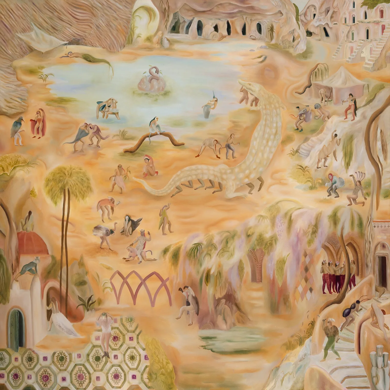 Sabrina Annaloro, Riti rupestri, 2021. Oil on canvas · 200 × 200 cm