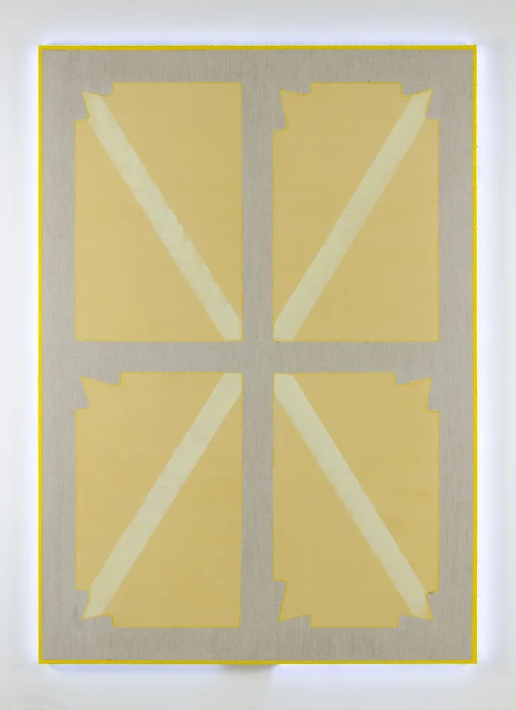 Stefano Cumia, Lamps (SCP X + 3), 2014. Egg tempera, oil, pigmented gesso on linen, LED light · 150 × 105 cm
