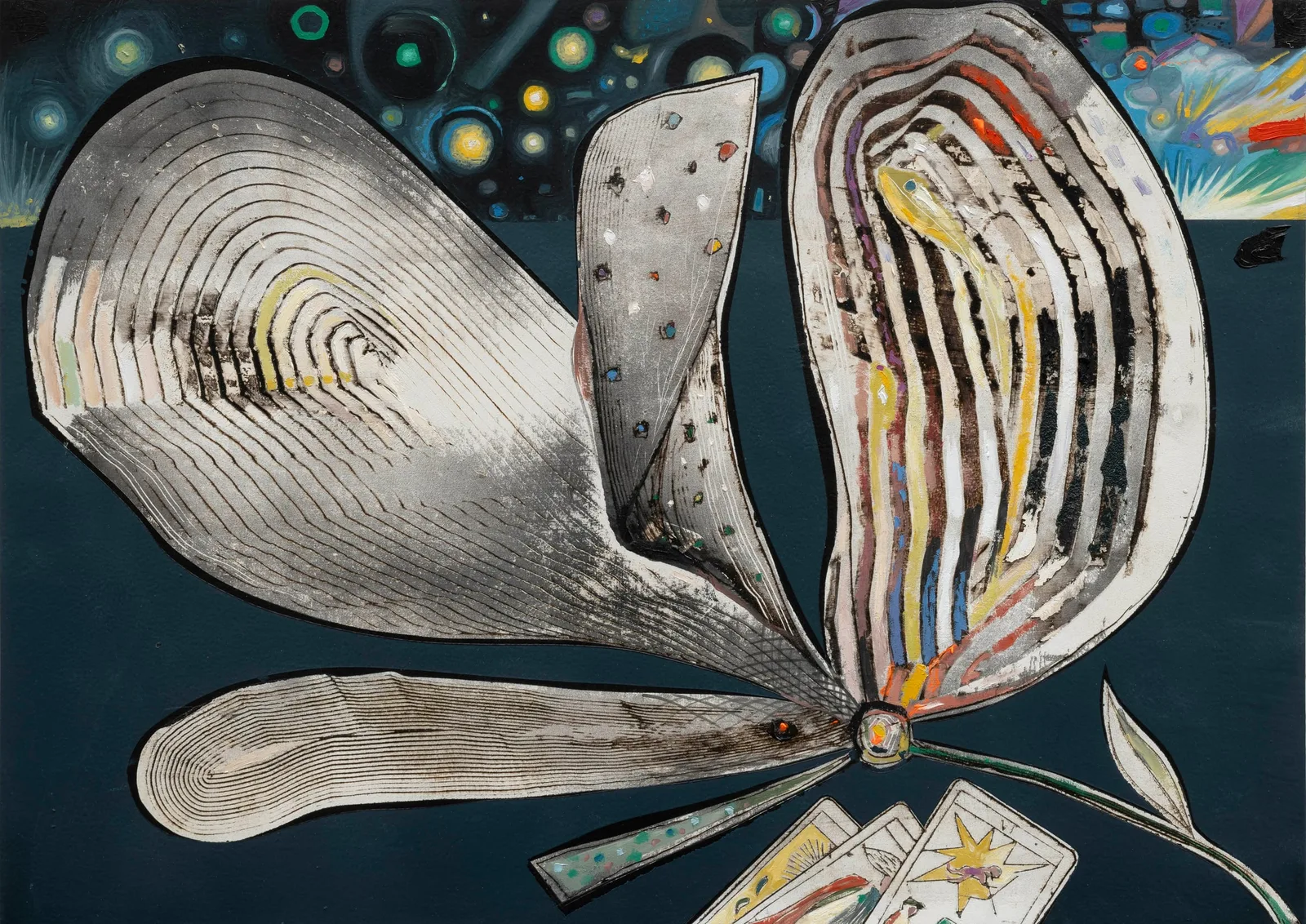 Mattia Barbieri, Prediction night fever, 2025. Oil and tempera on wood · 50 × 70 cm