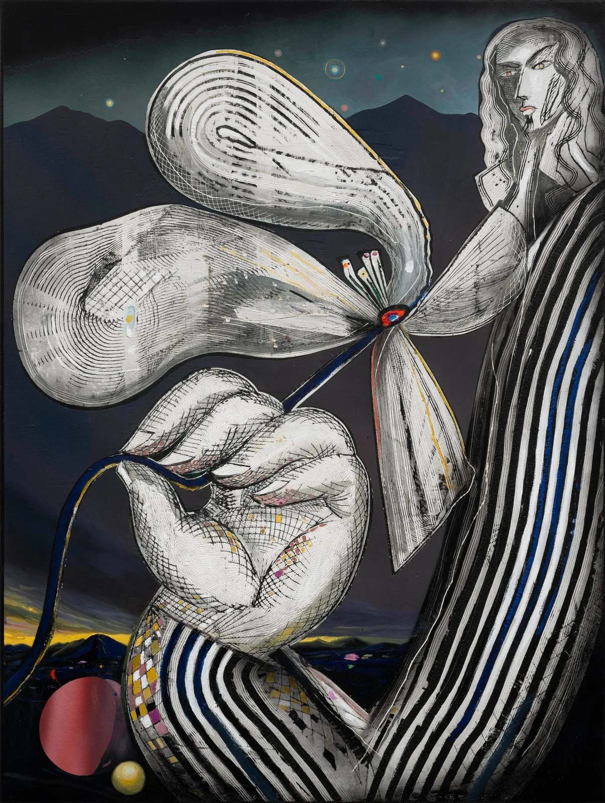 Mattia Barbieri, Holding Blumen, 2025. Oil and tempera on wood · 98 × 74 cm
