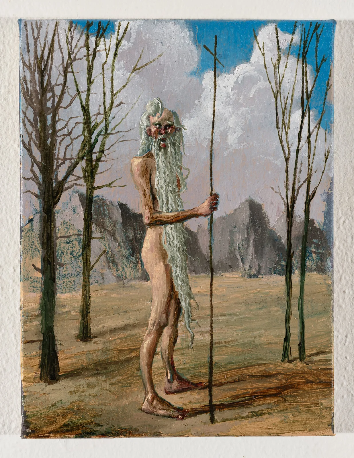 Francesco De Grandi, Onofrio nel deserto, 2025. Oil on canvas · 24 × 18 cm