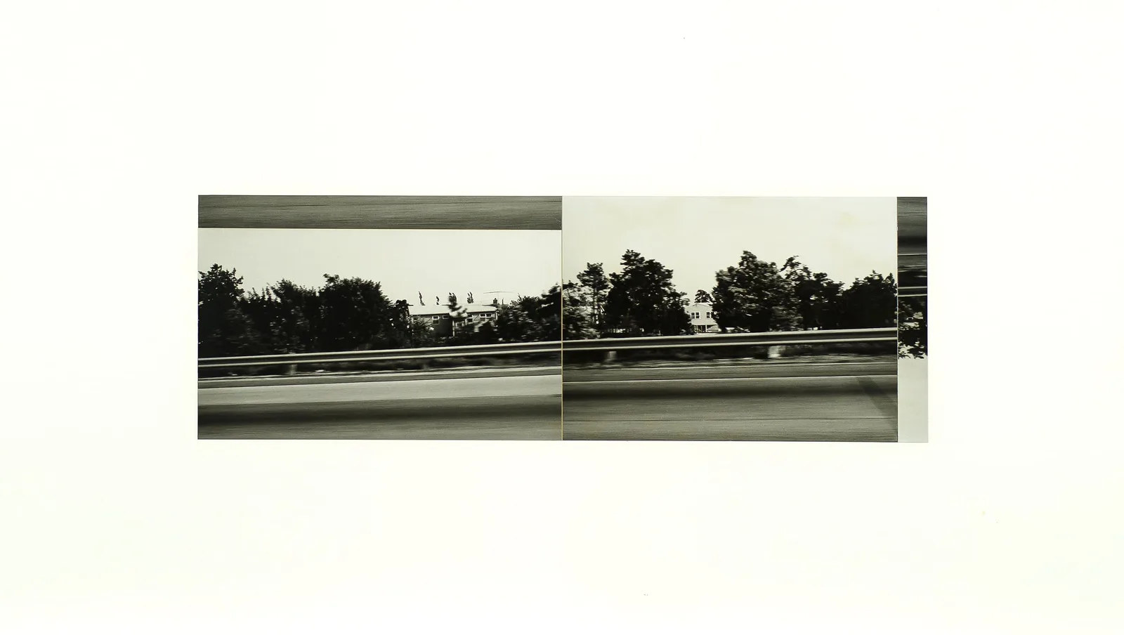 Lucio Pozzi, Rail alignment, 1976. Photo-collage · 40.5 × 71.8 cm