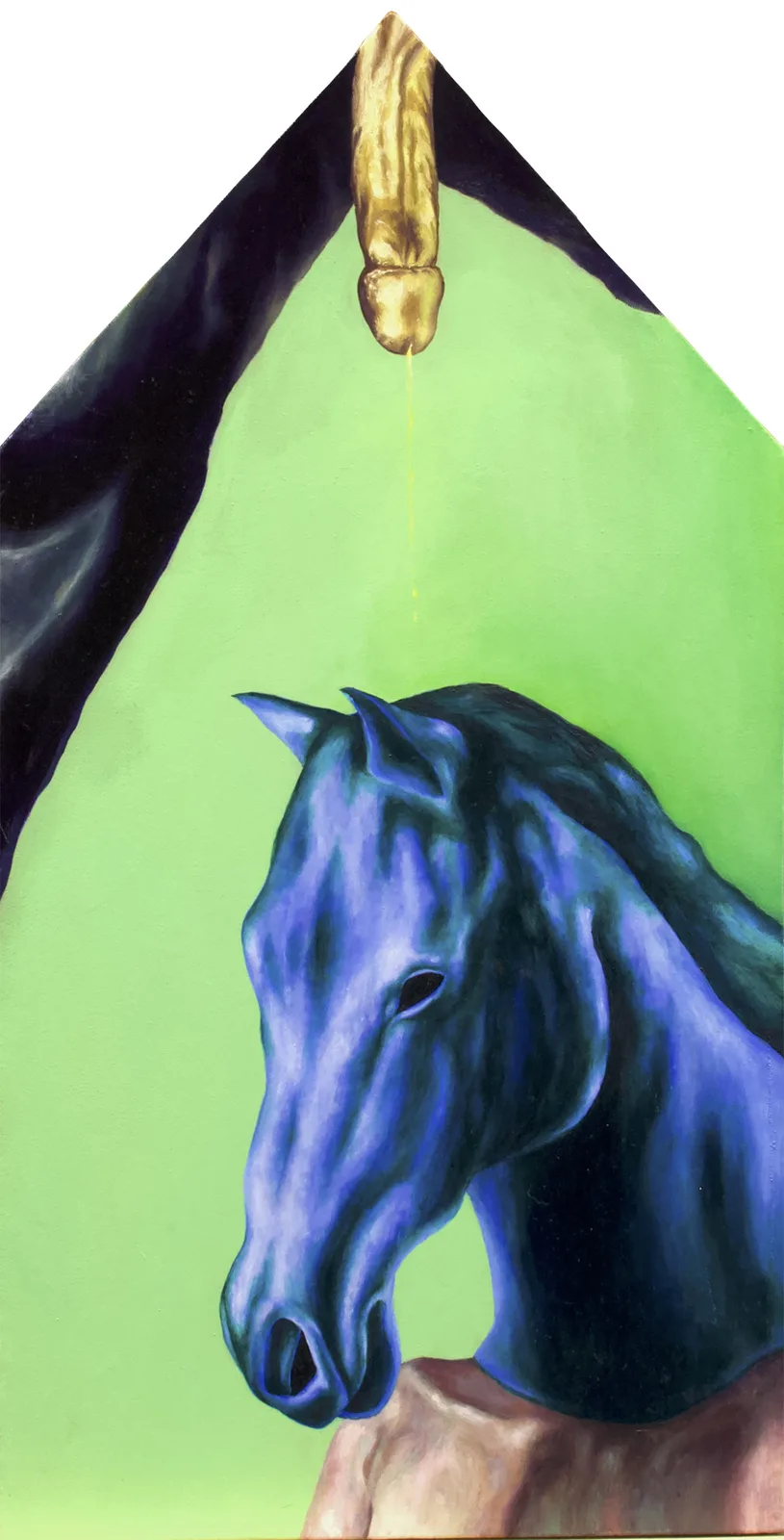 Agnese Bruno, Pioggia dorata, 2026. Oil on canvas · 77 × 40 cm