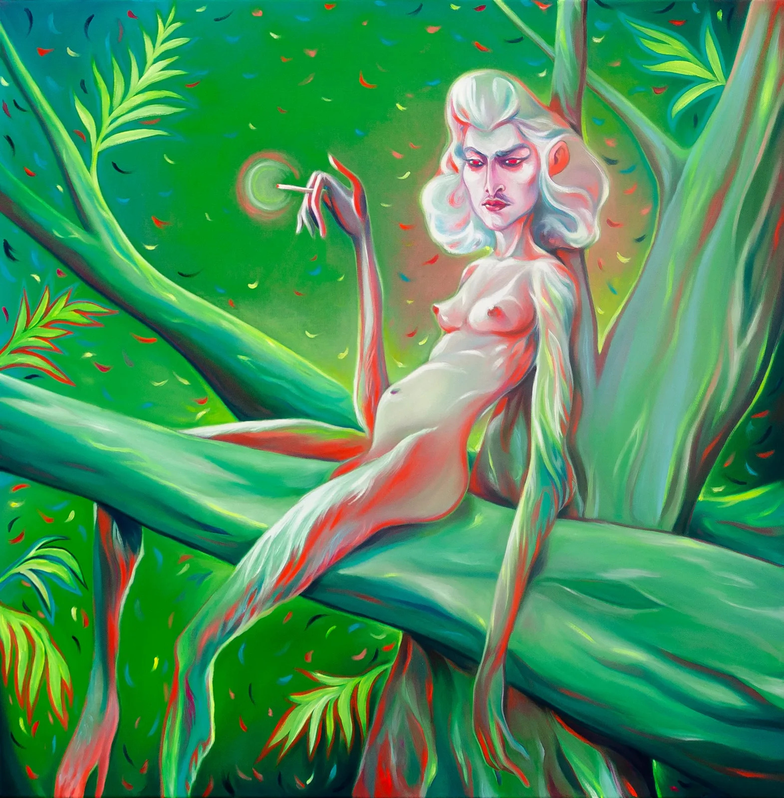 Luigi Presicce, Homo Sapiens Sapiens Sapiens (Anna che fuma), 2020. Oil on canvas · 100 × 100 cm